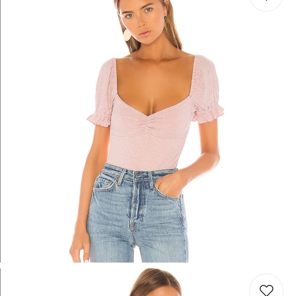 Privacy Please Olive Pink Puff Sleeve Bodysuit